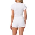 thumbnail image 3 of Conjunto de pijama de algodón para mujer INSPIRE CHIC con top de manga corta y pantalones cortos con encaje XS Blanco, 3 of 6