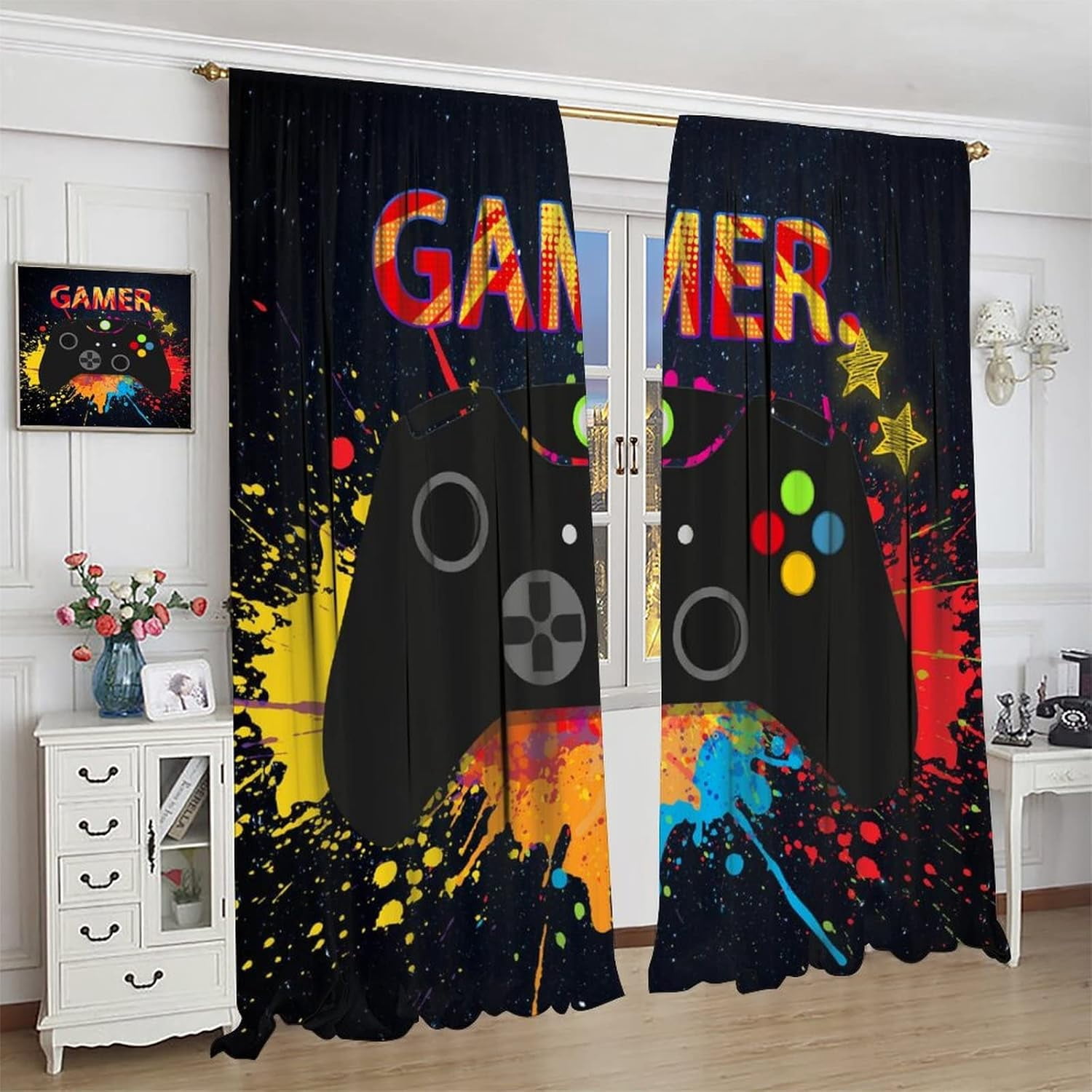 Gaming Curtain for Boys Bedroom,Video Game Gamer Room Blackout Window Panels Controller Cool Gamepad Teens Kids for Living Room Decor 42/'''' Wx84/'''' L x2【Blackout】
