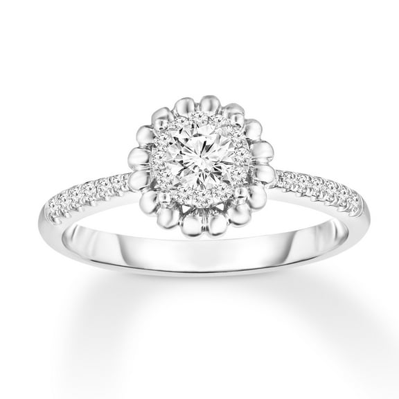 Diamaison 1/3 Cttw Natural White Diamond Halo Ring for Adult in 14Kw Gold