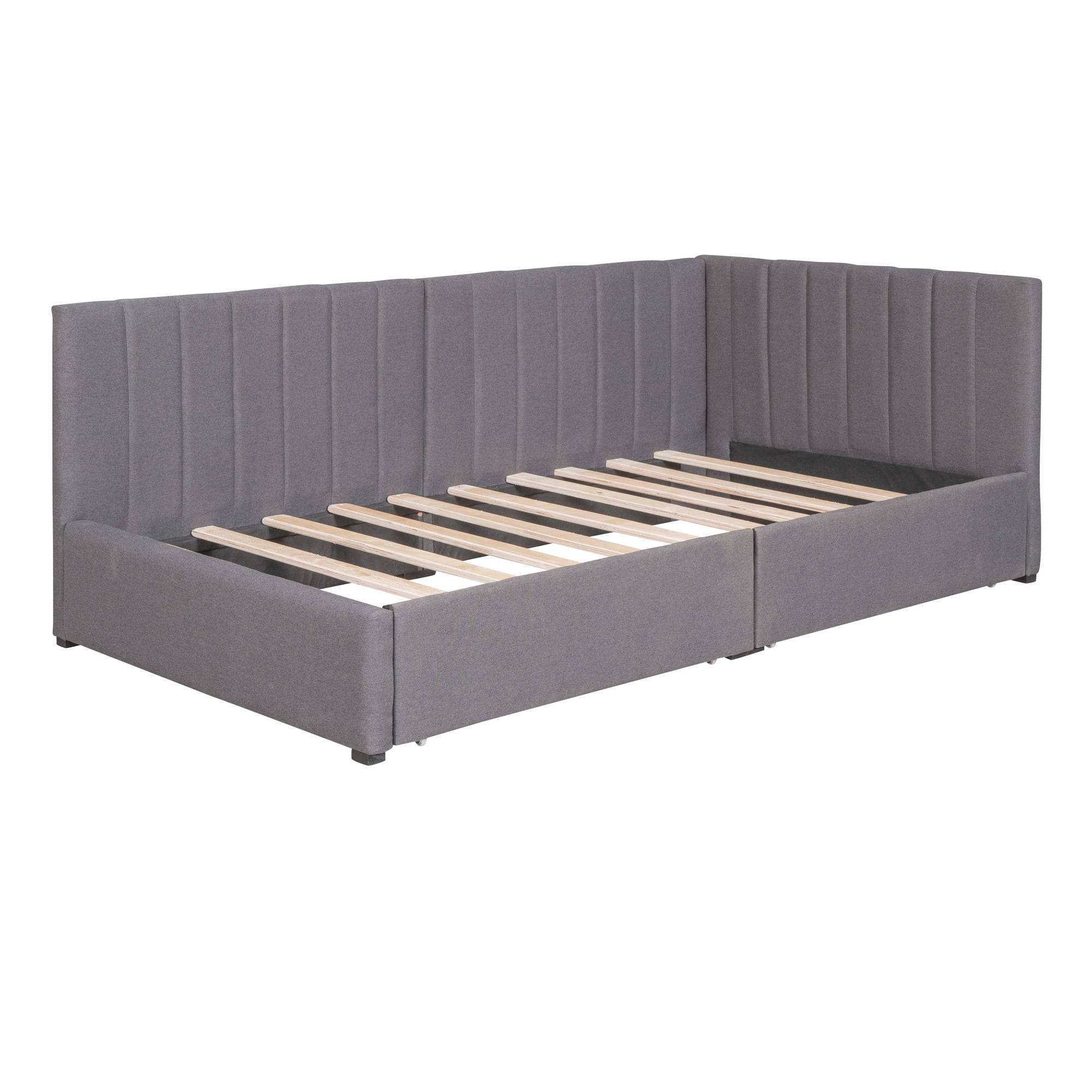 Aukfa Upholstered Daybed with Two Storage Drawers, Twin Sofa Bed Daybed, Gray