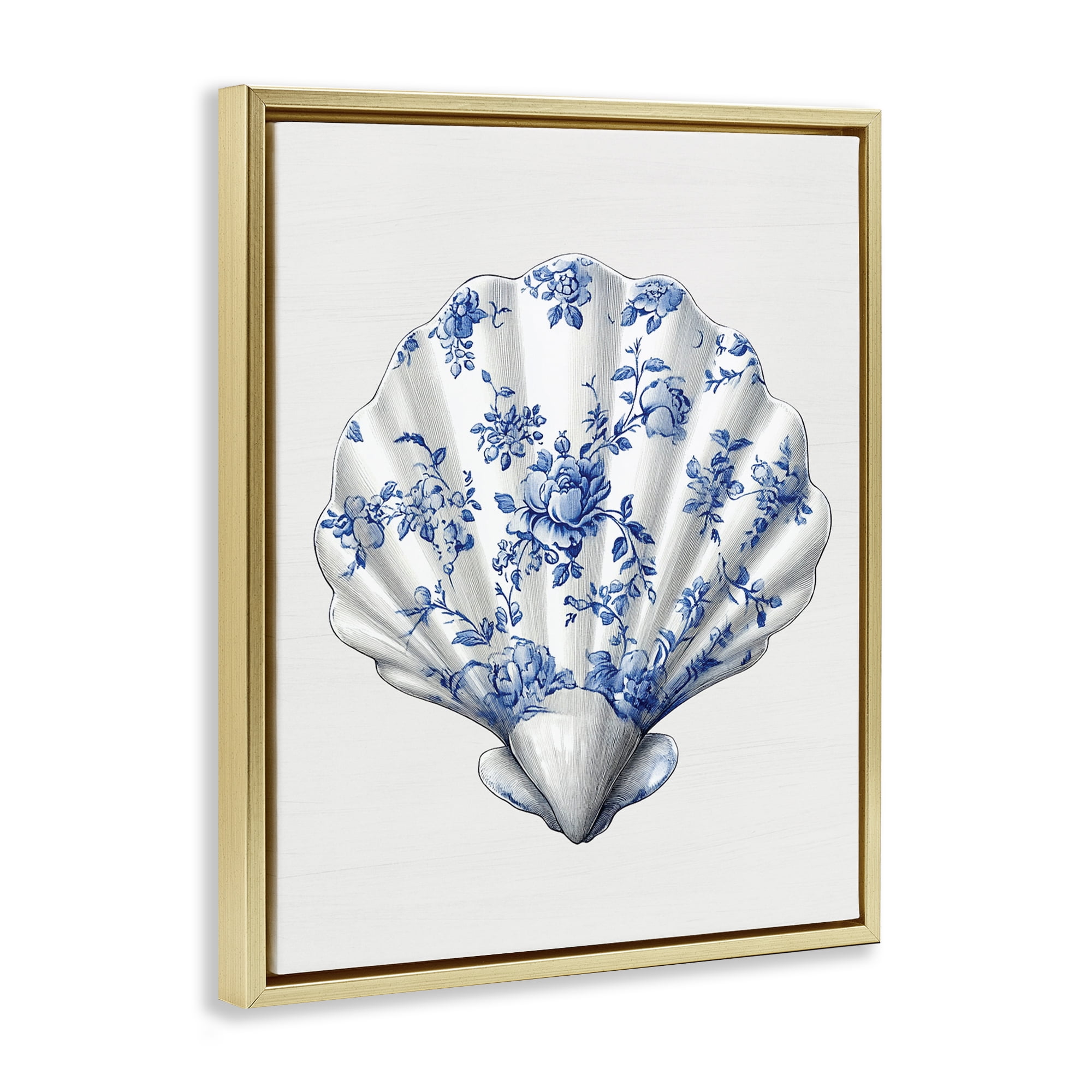 Funky Toile Seashell Gold Framed Floater Canvas Wall Art, design by Lettered and Lined