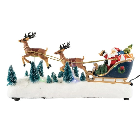 Animated Christmas Village Accessory - Santa in Sleigh with Reindeer