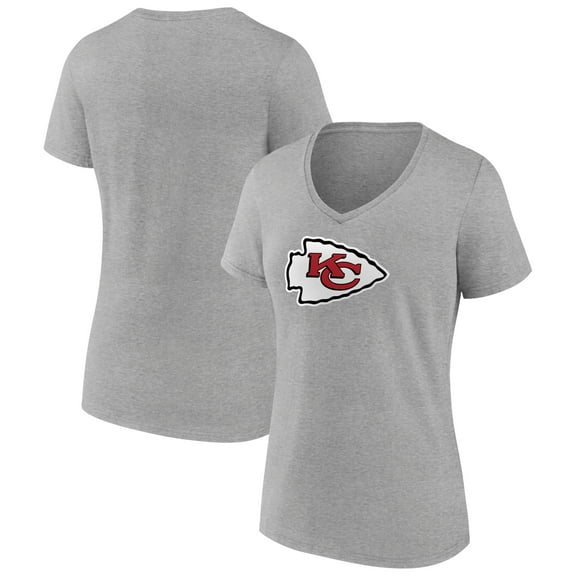 Women's Heather Gray Kansas City Chiefs Primary Team Logo V-Neck T-Shirt