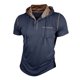 thumbnail image 2 of Ceisia Men's Slim Fit Contrast Hooded Henley Short Sleeve Shirt with Chest Pocket Gifts, 2 of 6