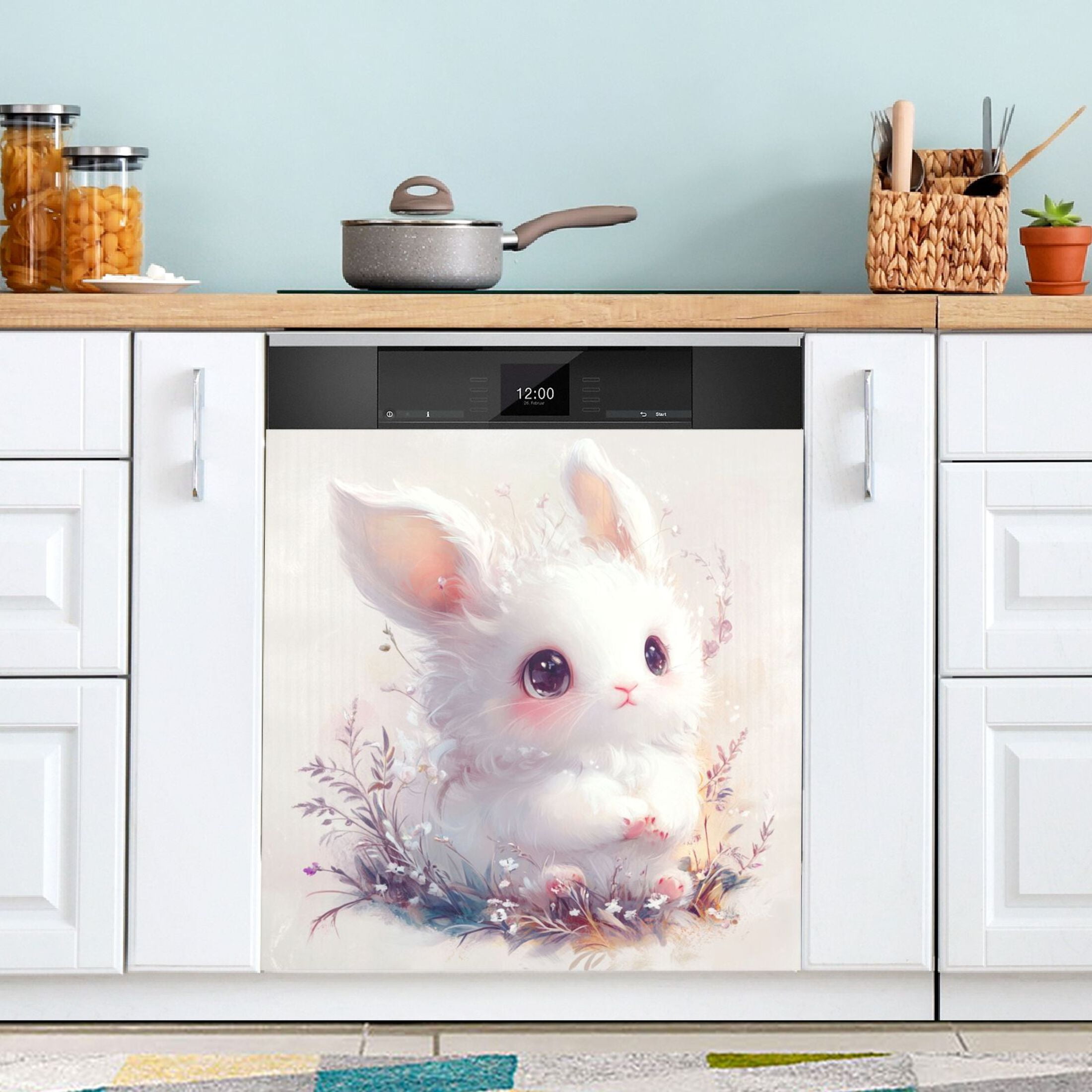 Dishwasher Magnetic Sticker 23x26 Inch Refrigerator Magnetic Sticker Washing Machine Magnetic Sticker Kitchen Panel Magnetic Sticker Home Decor Super Cool White Rabbit