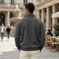 thumbnail image 3 of Vxararl Mens Solid‑Color Quarter Zip Mock Neck Pullover, Fleece Long Sleeve Sweatshirt, Relaxed Fit Top for Fall‑Winter Everyday Casual Clothing Dark Gray XL, 3 of 5