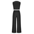 thumbnail image 5 of QATAINLAV Women's Button Waistcoat and Casual Wide Leg Dress Pants 2 Piece Sets Solid Dressy Crop Vest Business Outfits Workwear Black S Lightning Prime Today, 5 of 7