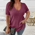 thumbnail image 2 of Noric Women Plus Size Ribbed T-Shirt V Neck Short Sleeve Fitted Pullover Tee Stretchy Soft Casual Summer Basic Top, 2 of 7