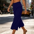 thumbnail image 5 of Inverelee Women's High Waist Solid Relaxed Fit Cropped Wide Leg Culottes Lightweight Breathable Casual Capri Pants Navy XXL, 5 of 6