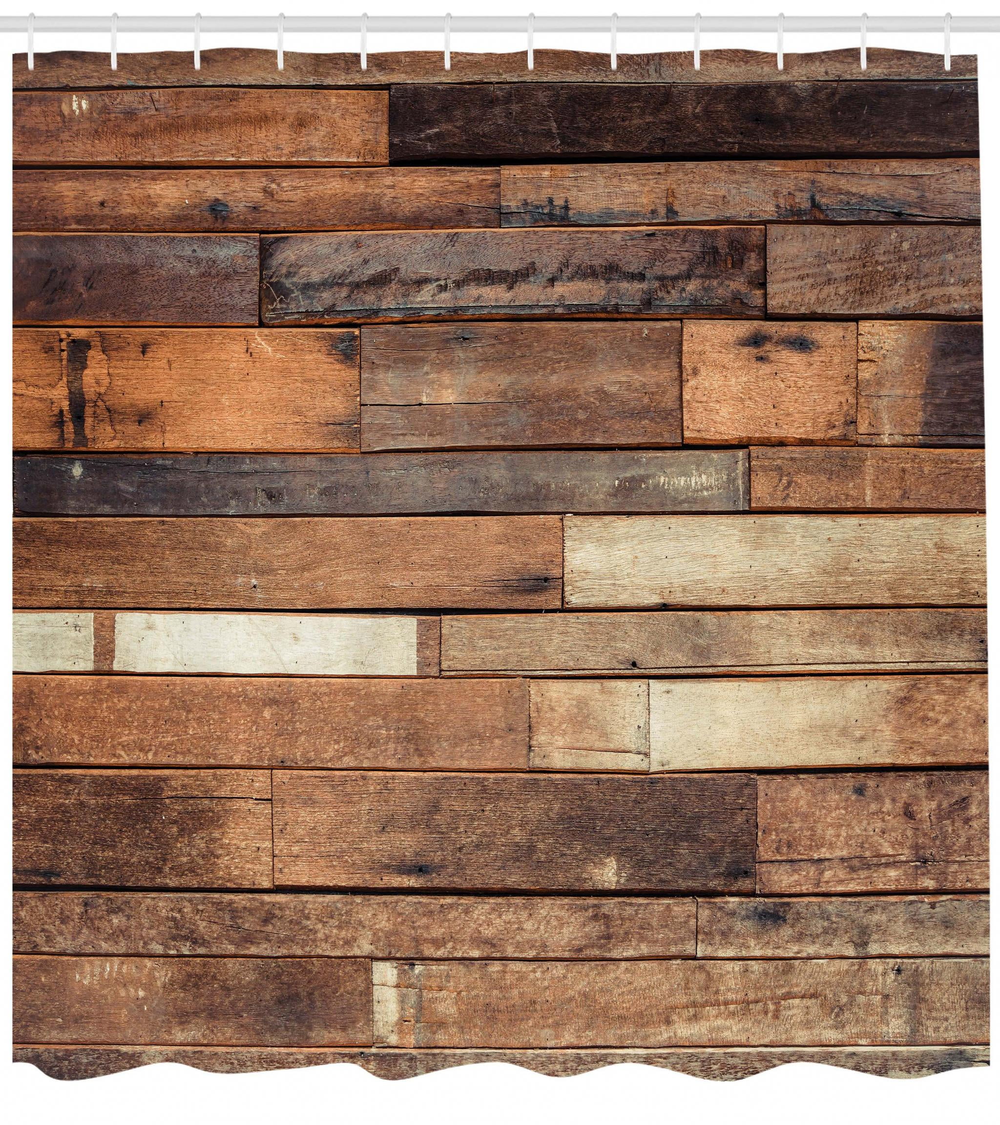 Wooden Shower Curtain Rustic Floor Planks Print Grungy Look Farm Wooden Shower Curtain Rustic Floor Planks Print Grungy Look Farm House Country Style Walnut Oak Grain Image Fabric Bathroom Set With Hooks Brown