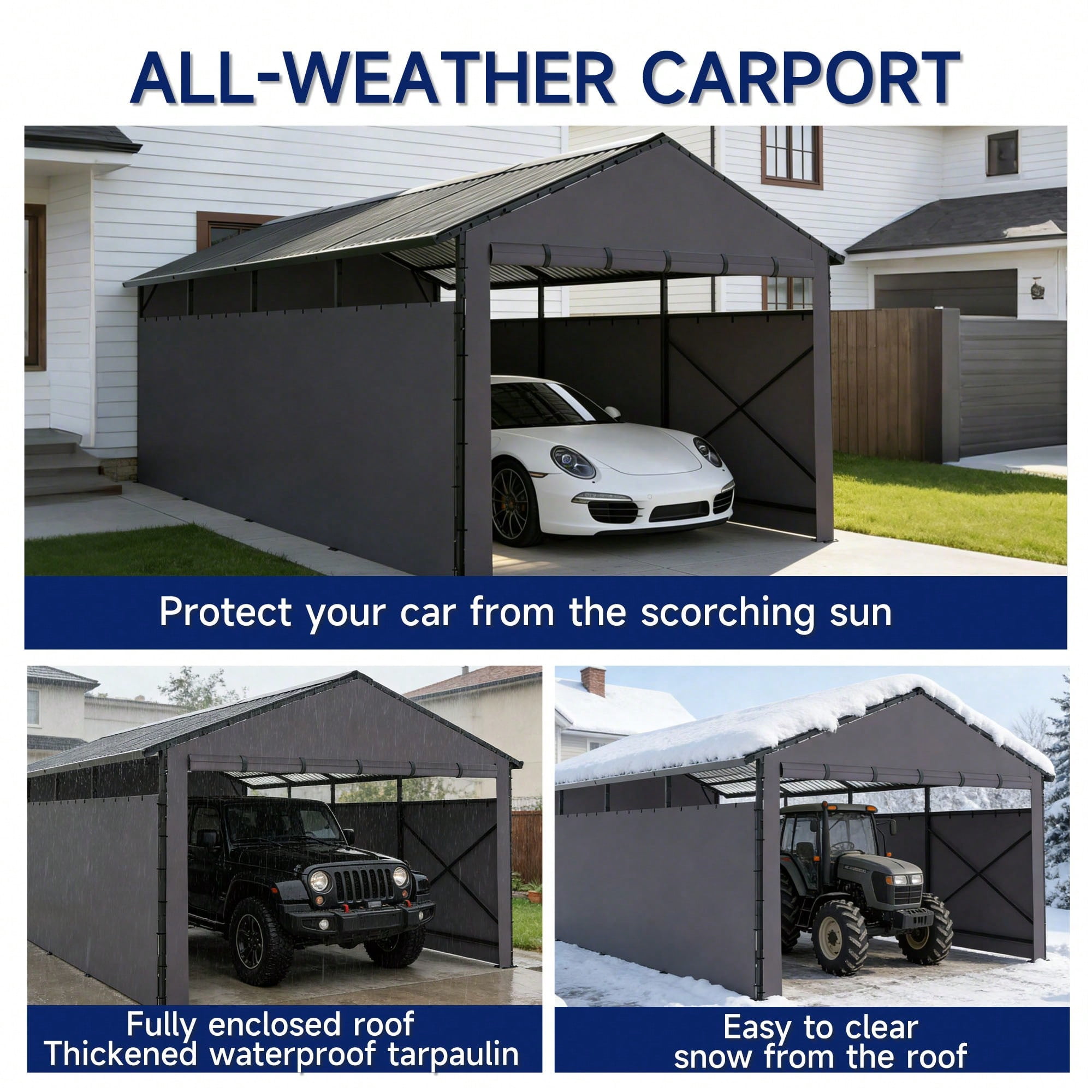 ROOMARK 22*9FT Carports,Heavy Duty Carport Canopy with Removable Sidewalls, Drive Through Portable Garage