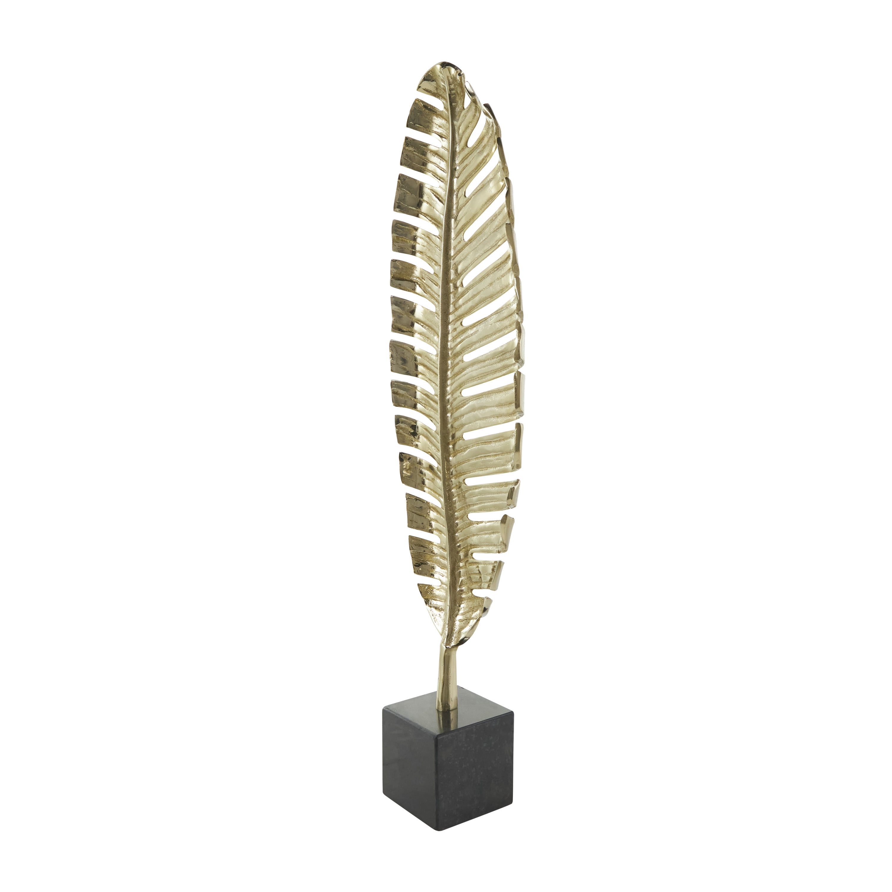 9" x 30" Gold Aluminum Standing Single Leaf Sculpture with Black Marble Base, by CosmoLiving by Cosmopolitan