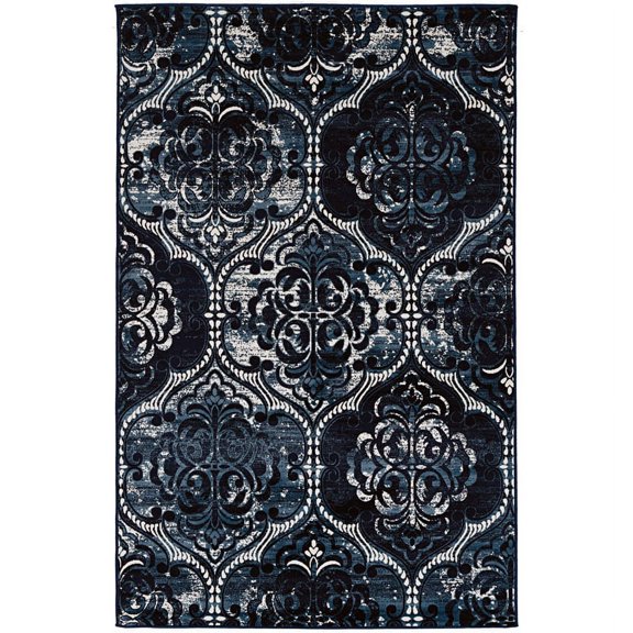 Riverbay Furniture Transitional Power Loomed Polyester 5'x7'6" Rug in Navy Blue