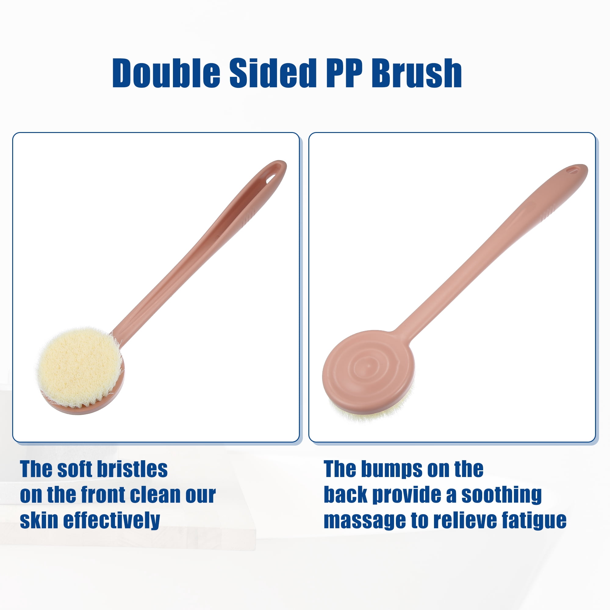 Unique Bargains Body Bath Brush Back Scrubber with Long Handle Pink