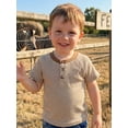 thumbnail image 2 of Cenuakty 3M-4T Toddler Baby Boys Summer T-Shirts Striped Half Button Up Crew Neck Short Sleeve Casual Tops, 2 of 8