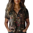 thumbnail image 2 of Bovemsi Women Cotton Shirt Printed Fashion Down Shirts Casual Tops Short Sleeve Blouse, Black Women's Summer Shirts, M, 2 of 4