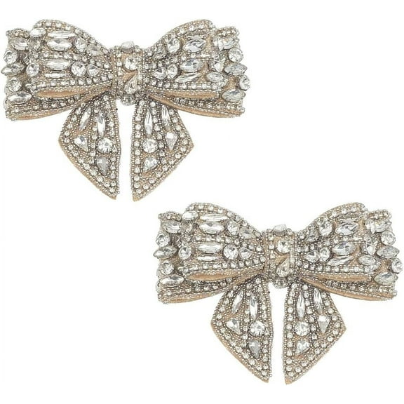 1box 2pcs Bowknot Rhinestone Detachable Shoe Decorations Dark Gray 73x98x19mm