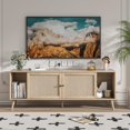 thumbnail image 4 of Rattan TV Stand for Up to 70" TV, Entertainment Center with Rattan Door and Adjustable Shelf Television Stand with Storage Cabinets Boho TV Media Console Table for Living Room, 4 of 7