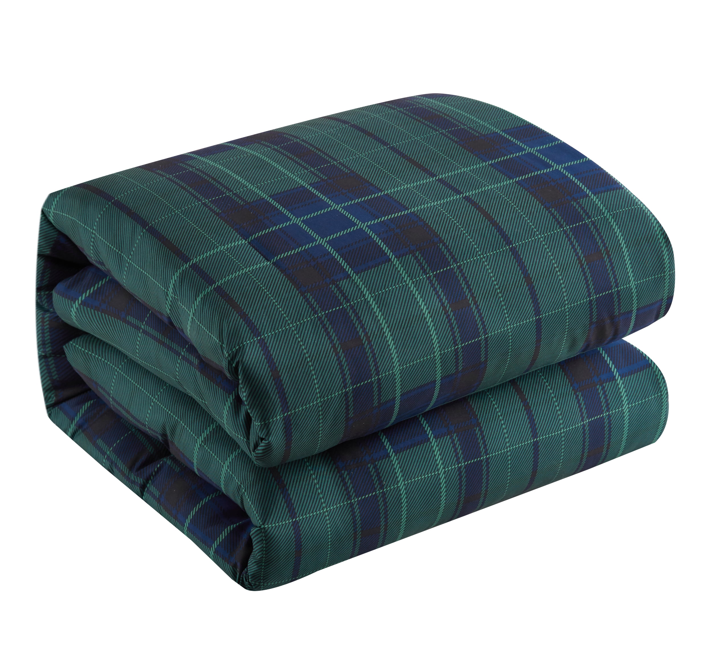 Dearfoams Super Soft 7-Piece Blue Tartan Plaid Bed in a Bag Bedding Set, Queen