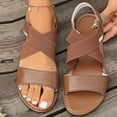 thumbnail image 3 of THDHVS Flat Sandals for Women,Sandals Women,Fashion Casual Summer Flat Sandals Adjustable Double Elastic Bands Straps Brown 5.5, 3 of 5