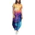 thumbnail image 2 of Ovzne Robes pour Femmes Robe pour Femme Robes pour Femmes Été Décontracté Imprimé Floral Col Rond Manches Courtes Poches Imprimé Robe Longue Robe pour Femmes Manches Courtes Robes Longues Imprimées Cl, 2 of 6