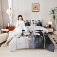 thumbnail image 4 of Manfei Teens Vintage Butterfly Queen Comforter Set, Romantic Artwork Bedding Sets, Black Grey Oil Printing Reversible Bedding Comforter Set, Breathable Home Decor, 3-Piece, 4 of 8