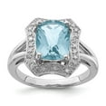thumbnail image 4 of 925 Sterling Silver Rhodium Checker-Cut Light Swiss Blue Topaz and Diamond Ring Size 7, 4 of 6