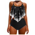 thumbnail image 4 of Women Vintage Swimsuit Two Piece Retro Halter Ruched High Waist Print Bikini Set Snowflake Print Overlay Christmas Tankini Swimsuit, 4 of 6