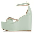 thumbnail image 2 of FSJ Women Graceful Round Open Toe Platform Wedge High Heels Sandals Ankle Strap Adjustable Buckle Party Evening Dress Shoes Size 7 Green, 2 of 4