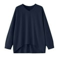 thumbnail image 6 of Lmnyox V Neck Sweatshirts for Women Fashion Loose Long Sleeve Solid Pullover Shirts Casual Basic Tops, 6 of 7