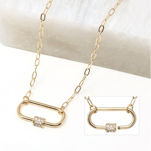 Pave Carabiner Lock Necklace
