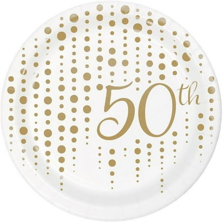 Creative Converting 339900 Gold 50th Anniversary Dessert Plates, 8 Count
