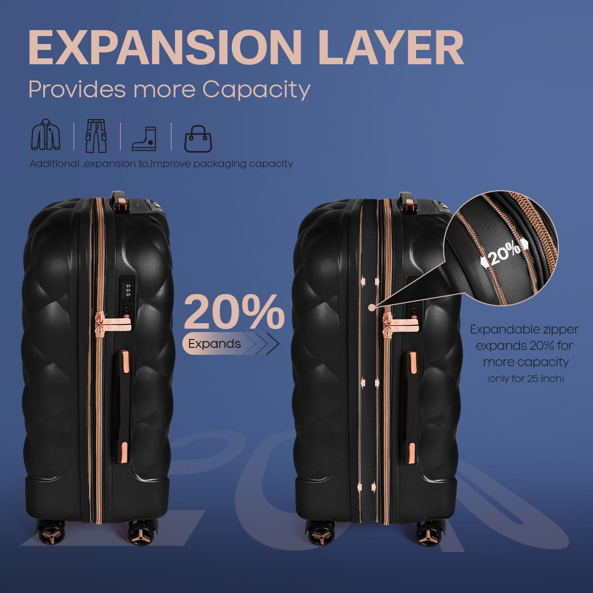 25" Hardside Medium Checked Luggage Expandable Spinner Suitcase with TSA Lock, Black - WD8810