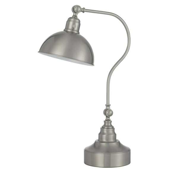 25 Inch Metal Curved Desk Lamp, Adjustable Dome Shade, Silver- Saltoro Sherpi
