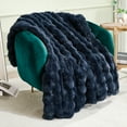 thumbnail image 4 of JONIYEAR Super Large Soft Fuzzy Bubble Faux Rabbit Fur Bed Blanket Queen Size 80" x 90",Decorative Big Thick Warm Fluffy Blanket for Winter, Luxury Cute Cozy Plush Shaggy Comfy Furry Blanket,Navy Blu, 4 of 10