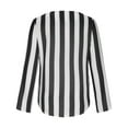 thumbnail image 4 of Jewelreauty Womens Striped Long Sleeve Work Shirts V Neck Curve Hem Loose Shirts Summer Casual Patchwork Tops (3XL, Black), 4 of 6