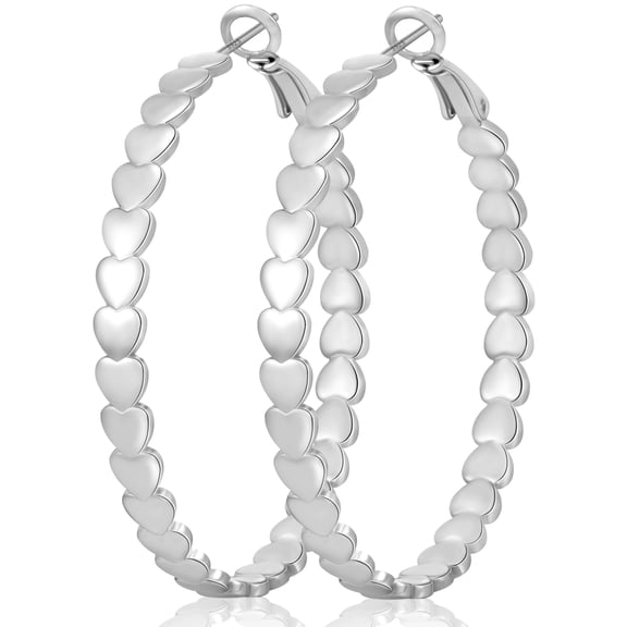 LUNVKY 18K White Gold Plated Love Heart Hoop Earrings for Women Big Chunky S925 Sterling Silver Post Hypoallergenic Earrings Birthday Jewelry Gifts Teen Her Mom Wife Adults Ideas 50mm