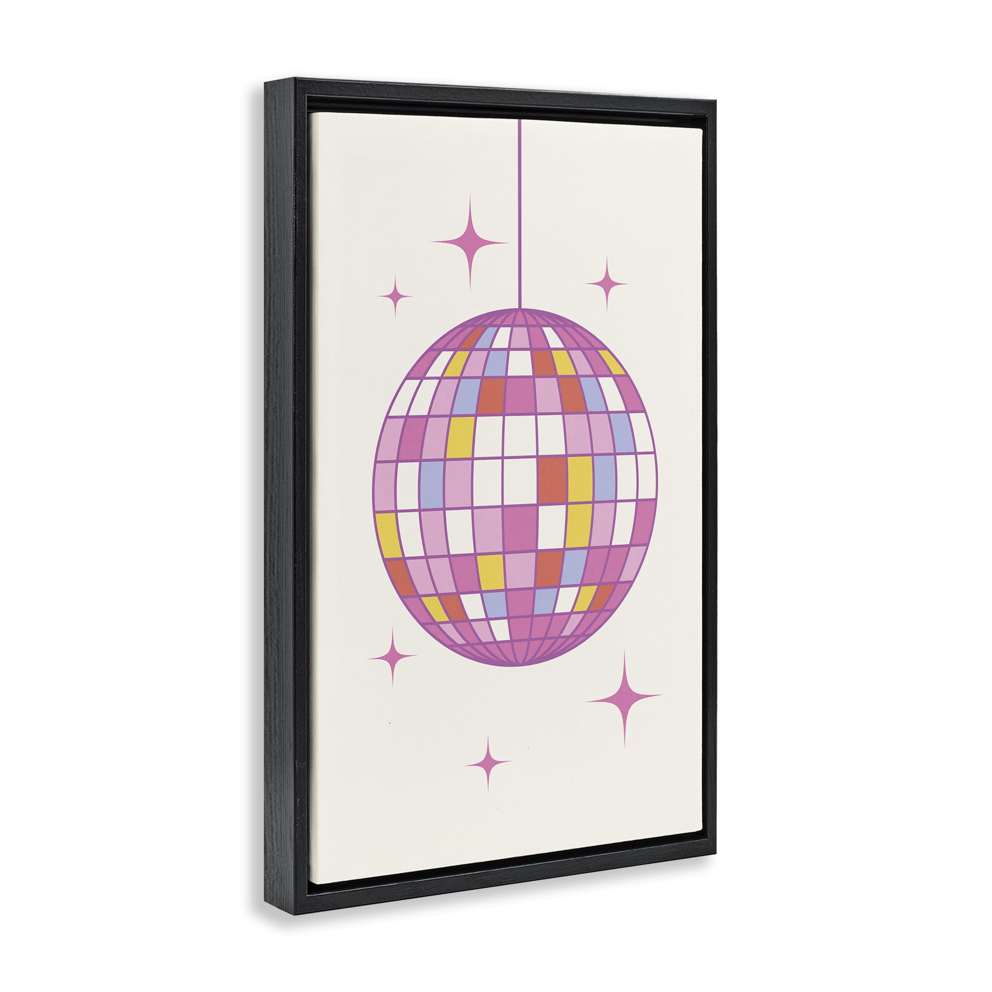 Stupell Industries Pastel Disco Ball Entertainment Painting Black Floater Framed Canvas Art Print Wall Art, 17 x 25