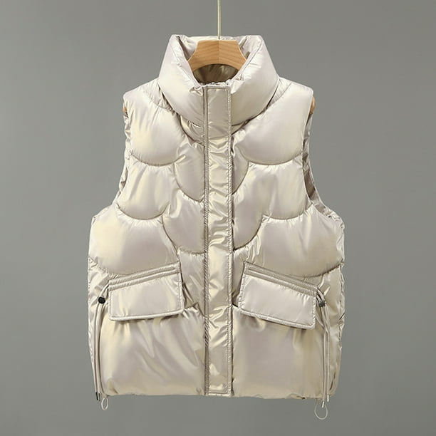 PERZOE Cotton Vest Women Cotton Vest Stand Collar Padded Flap
