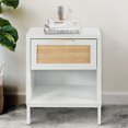 thumbnail image 3 of Modern Wood Nightstand with Natural Rattan Drawer, Mid-Century Side Table, White /Gold Bedside End Table Storage Drawer and Shelf for Bedroom Living Room,H0052, 3 of 9