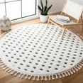 thumbnail image 2 of SAFAVIEH Moroccan Tassel Siofra Dot Print Shag Area Rug, Ivory/Grey, 6'7" x 6'7" Round, 2 of 8