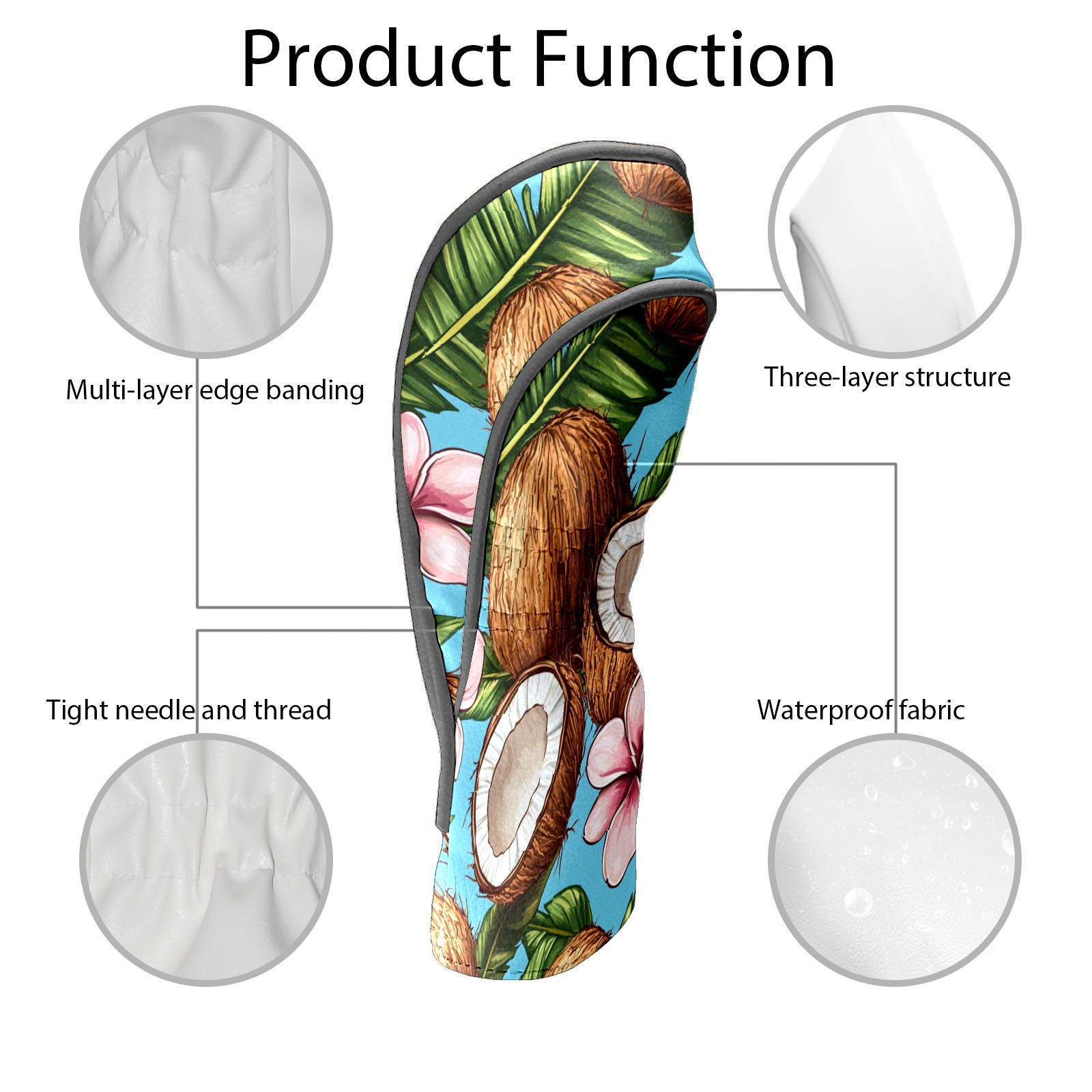 Golf Club Covers PU Leather Waterproof Head Covers for Fairway Woods Hybrids Coconut Flowers