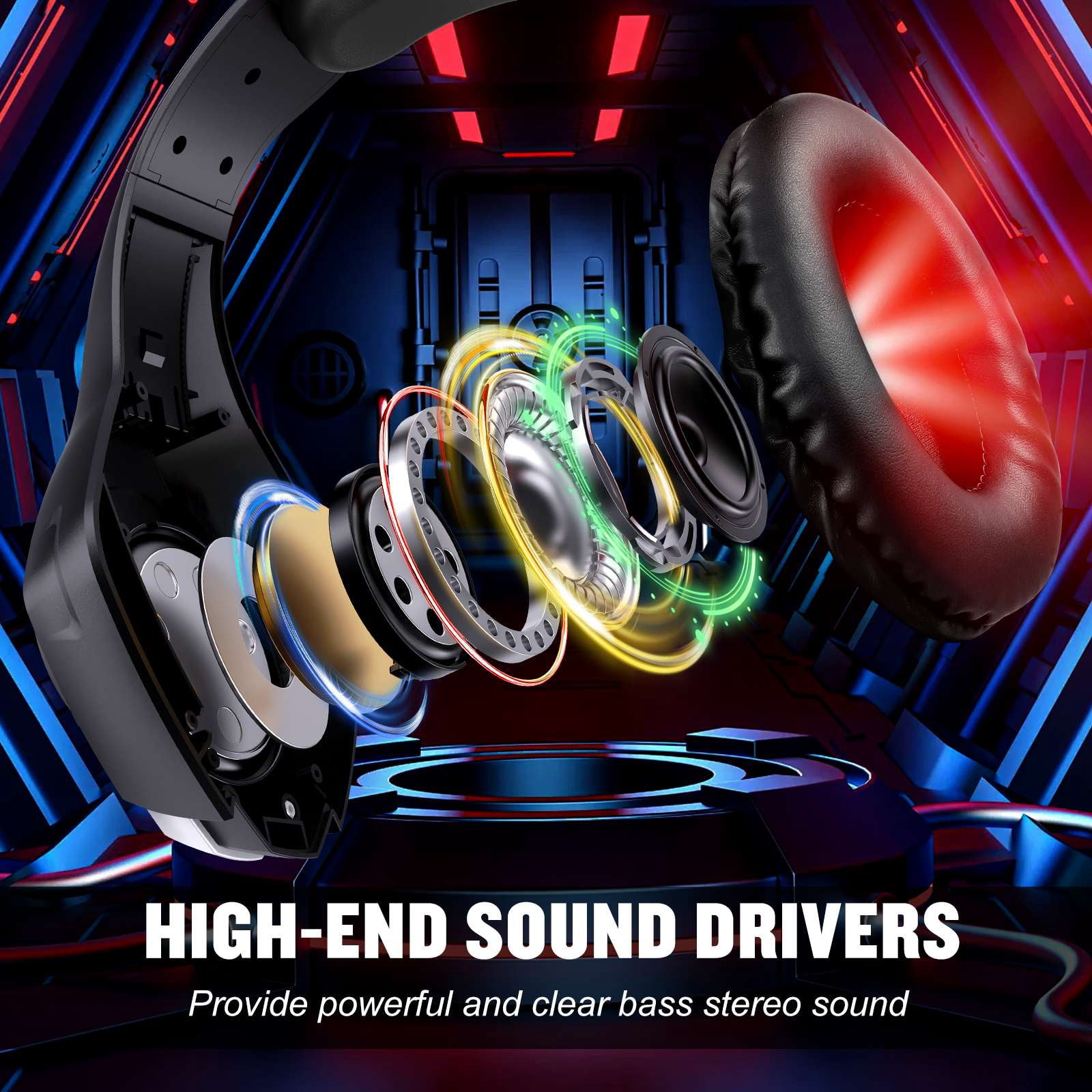 Gaming Headsets Wired for PS4 PS5 Switch Xbox One PC with RGB Light, Noise Canceling Mic,Surround Sound,Over Ear Muffs Gaming Headphones,Black
