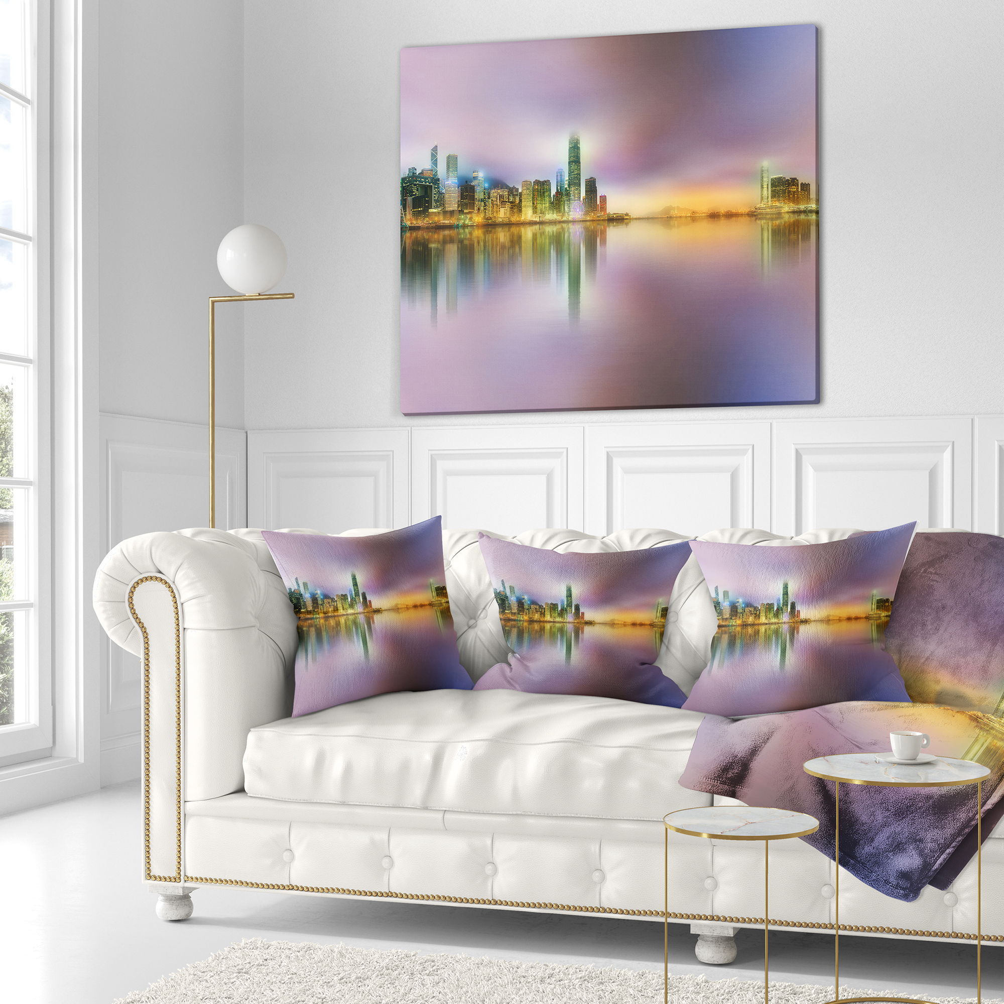 Designart Hong Kong Panorama at Twilight - Cityscape Photo Throw Pillow - 18x18