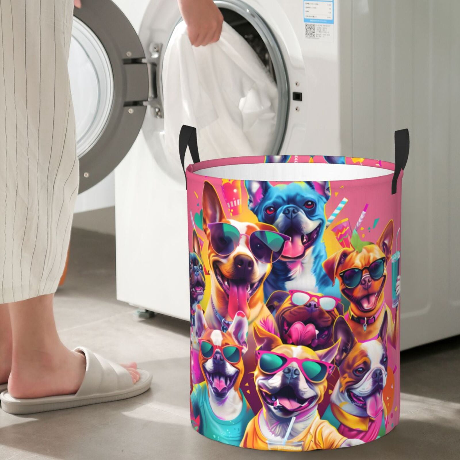 Large Laundry Basket with Handles - Cool French Bulldog No.101 Kids Baby Dirty Clothes Laundry Hamper for Bedroom Aesthetic