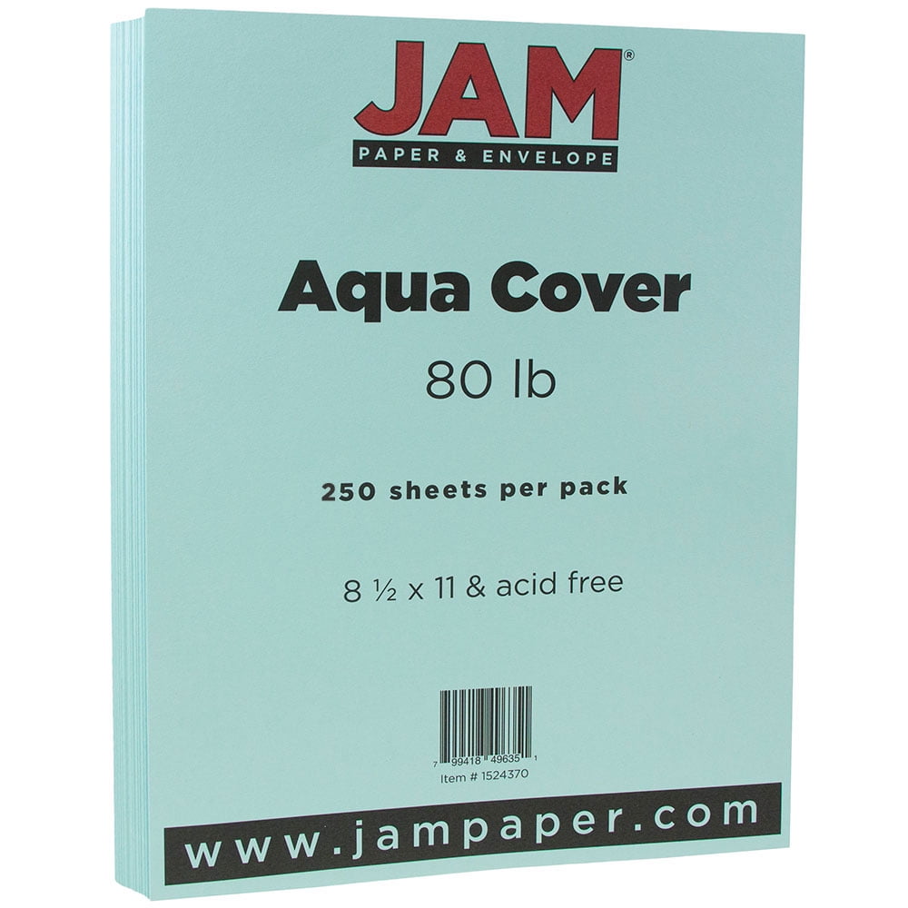 JAM Paper Cardstock, 8 1/2 x 11, 100lb Aqua Blue, 250 per Pack