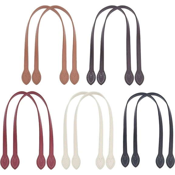 10pcs 5 Colors 23.4" Leather Purse Straps Short Bag Handles Purse Bag Strap with Ear Shape End Holes Bag Making Supplies for DIY Crocheted Bags Purse Wallet Tote Bag Making Repairing DIY