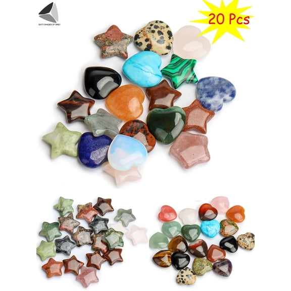 PULLIMORE 20 Pcs Mixed Natural Quartz Stones Stars Loving Heart Reiki Healing Crystals for Yoga Home Decorations