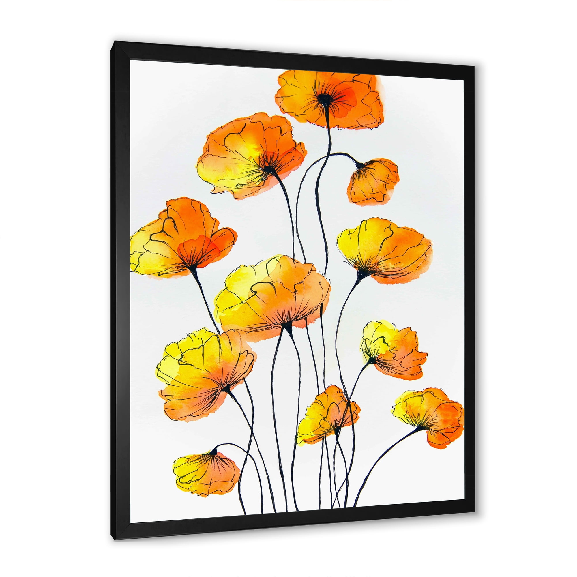 Designart 'Country Yellow Flowers On White' Traditional Framed Art Print