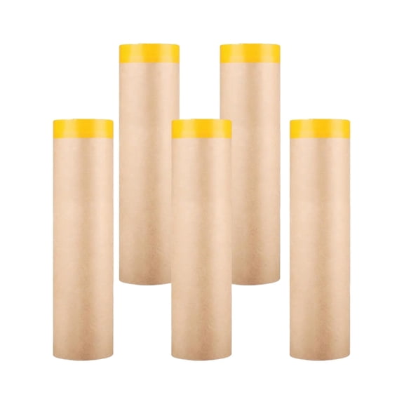 Painter's Pre-Taped Masking Paper and Masking Tape in one Kraft Paper Roll 18" x 50 Feet(Each roll) Paper is PRE-Folded Painters Paper with Tape 5 Pack